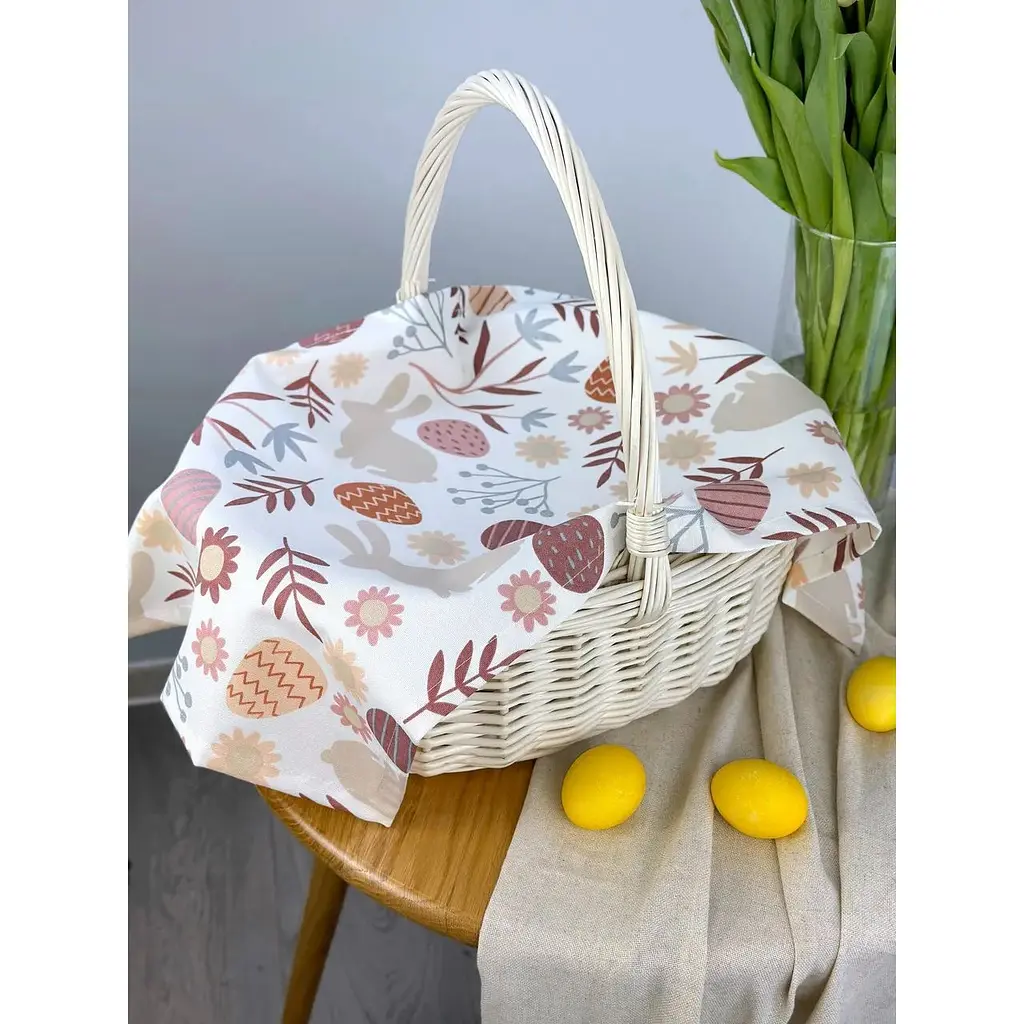 Пасхальное полотенце водоотталкивающее для корзины Пасхальные зайчики 70х40 см белый - фото 6