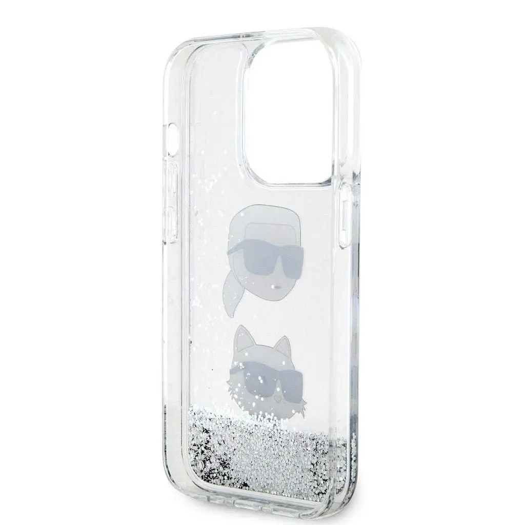 Чехол Karl Lagerfeld Liquid Glitter Karl and Choupette Head для iPhOne 15 Pro Серебристый (57983116733) - фото 5