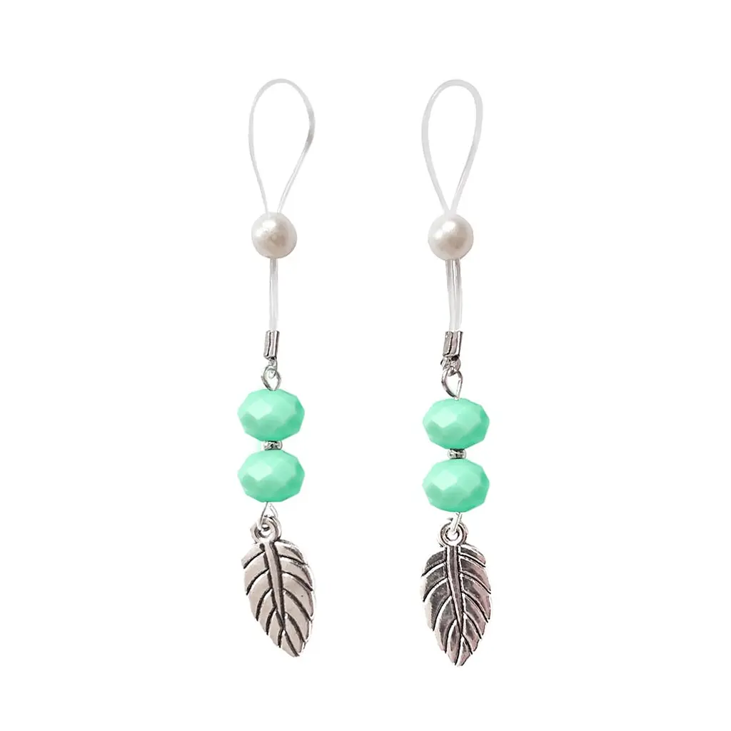 Прикраси з намистинами та листочком для сосків Art of Sex – Nipple Jewelry Leaf, м’ятні - фото 2