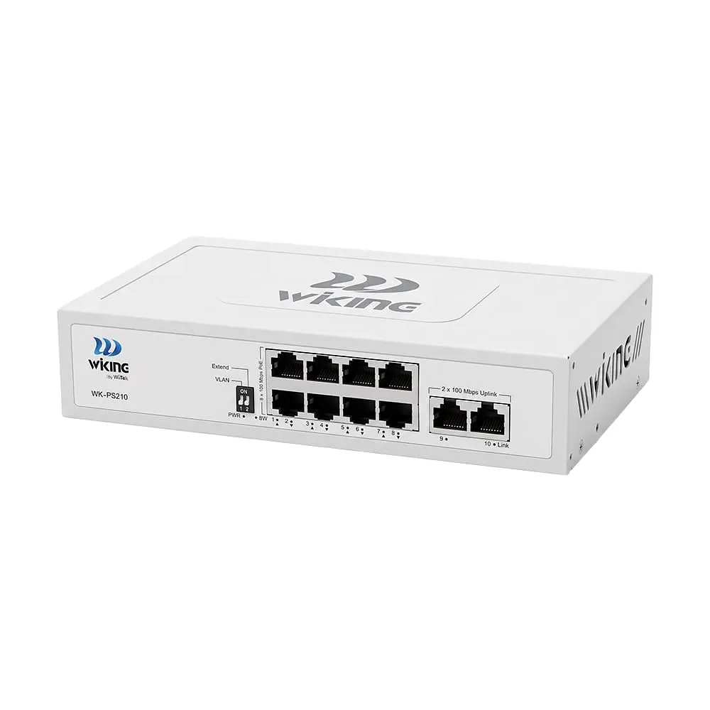 PoE-комутатор 10-портовий некерований Wiking WK-PS210 V2, 8x100Mbps PoE, 2x100Mbps Uplink, 76W (73-00271)