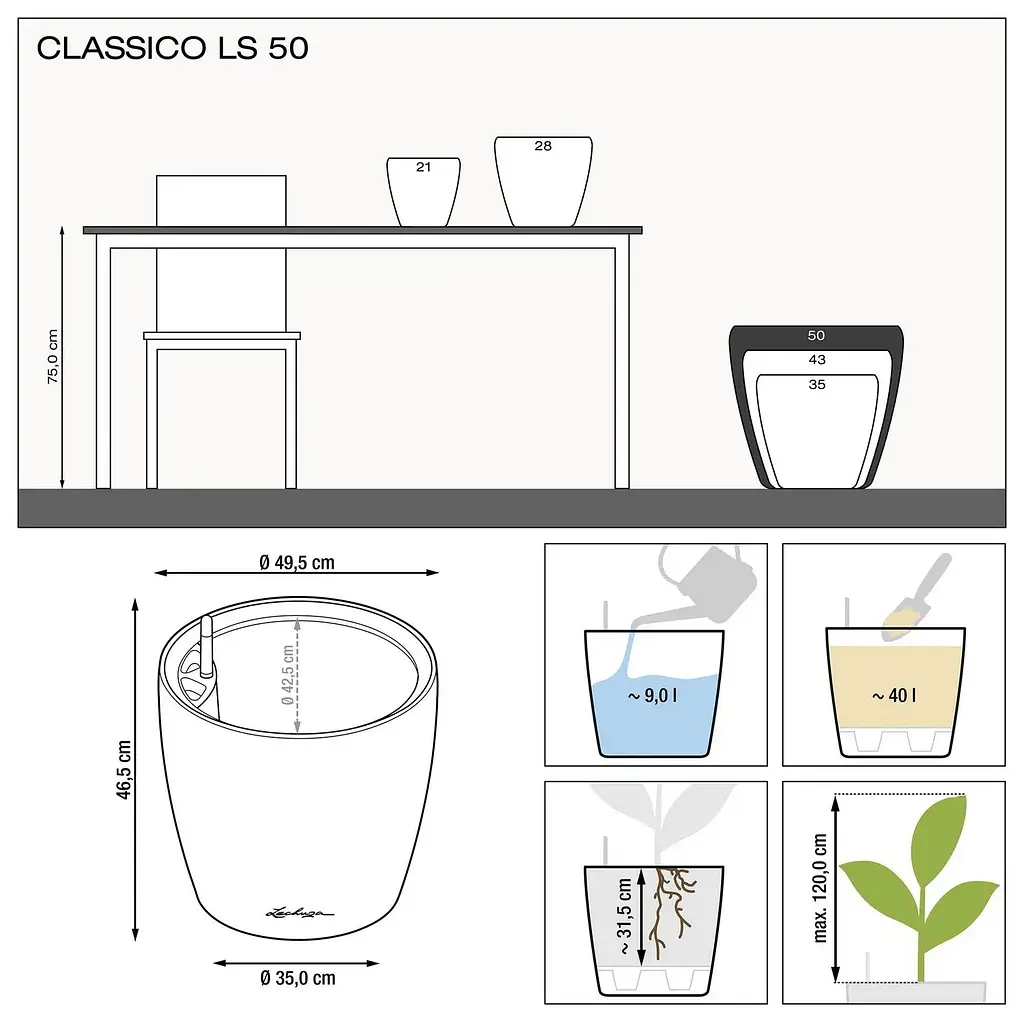 Вазон Lechuza Classico Premium LS, 40 л, сіро-коричневий (16105) - фото 4