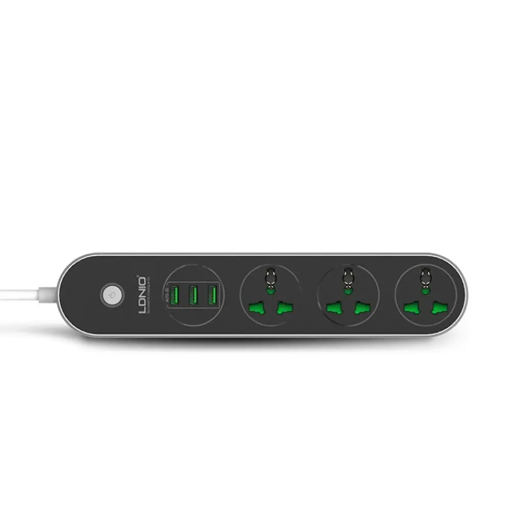 Мережевий зарядний пристрій подовжувач Ldnio SC3301 3 USB 3 розетки 1.6m сіро-чорний - фото 2
