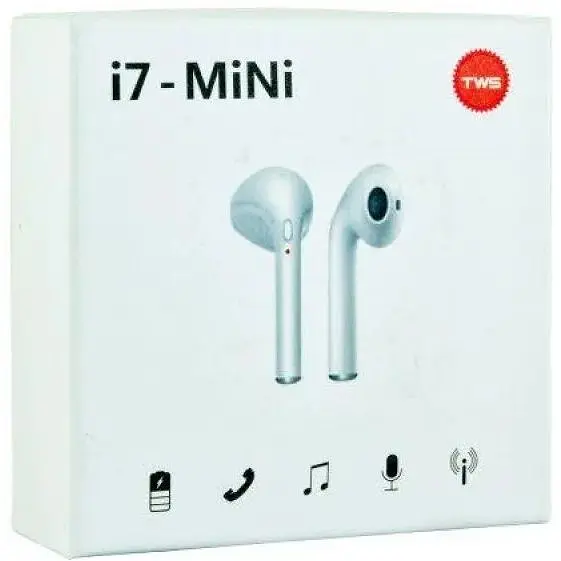 Бездротові блютуз навушники TWS i7 Mini з боксом для заряджання White (au043-hbr) - фото 7