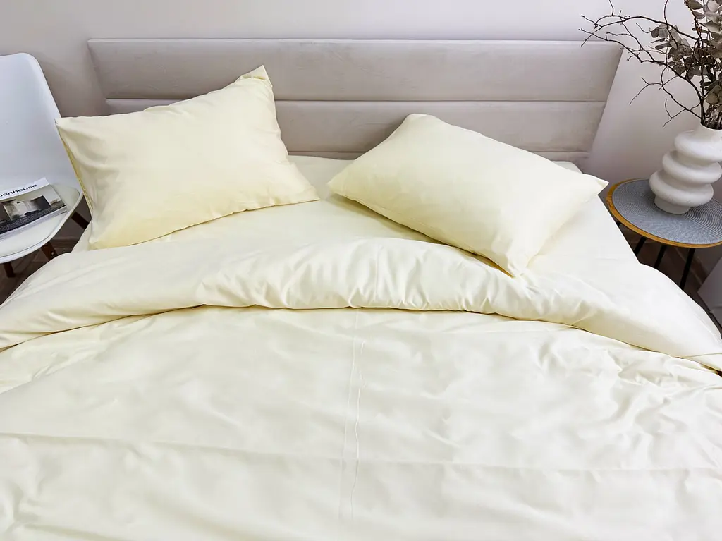Комплект постільної білизни Ecotton Євро 210х220 см однотонний кремовий Cream Yellow (25189) - фото 7