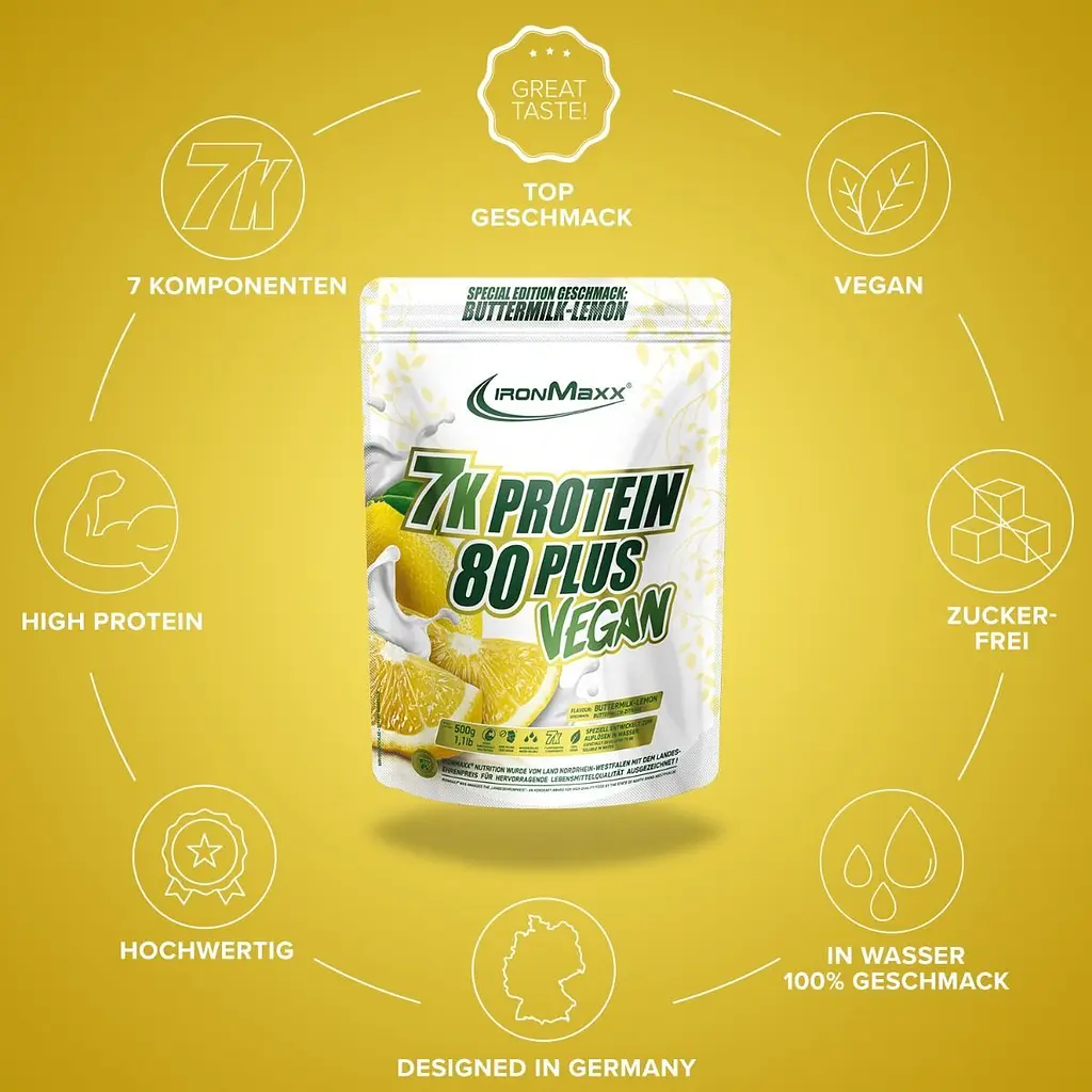 Протеїн IronMaxx Vegan Protein 7k - 80 Plus Пахта-Лимон 500 г - фото 3