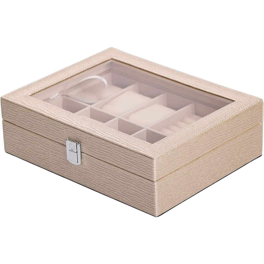 Скринька-органайзер Yiwu для прикрас та аксесуарів з накидним замком 25.5x20x7.5 см бежева HP-5-6GOLD - фото 5