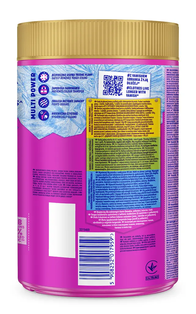 Плямовивідник-підсилювач прального засобу Vanish Powder Base Pink 2.8 кг (1.4 кг x 2 шт.) - фото 3