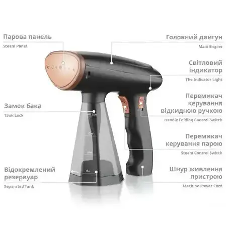 Вертикальний відпарювач RAF R1277 ручний парова праска для прасування одягу 1600 Вт Чорний - фото 7