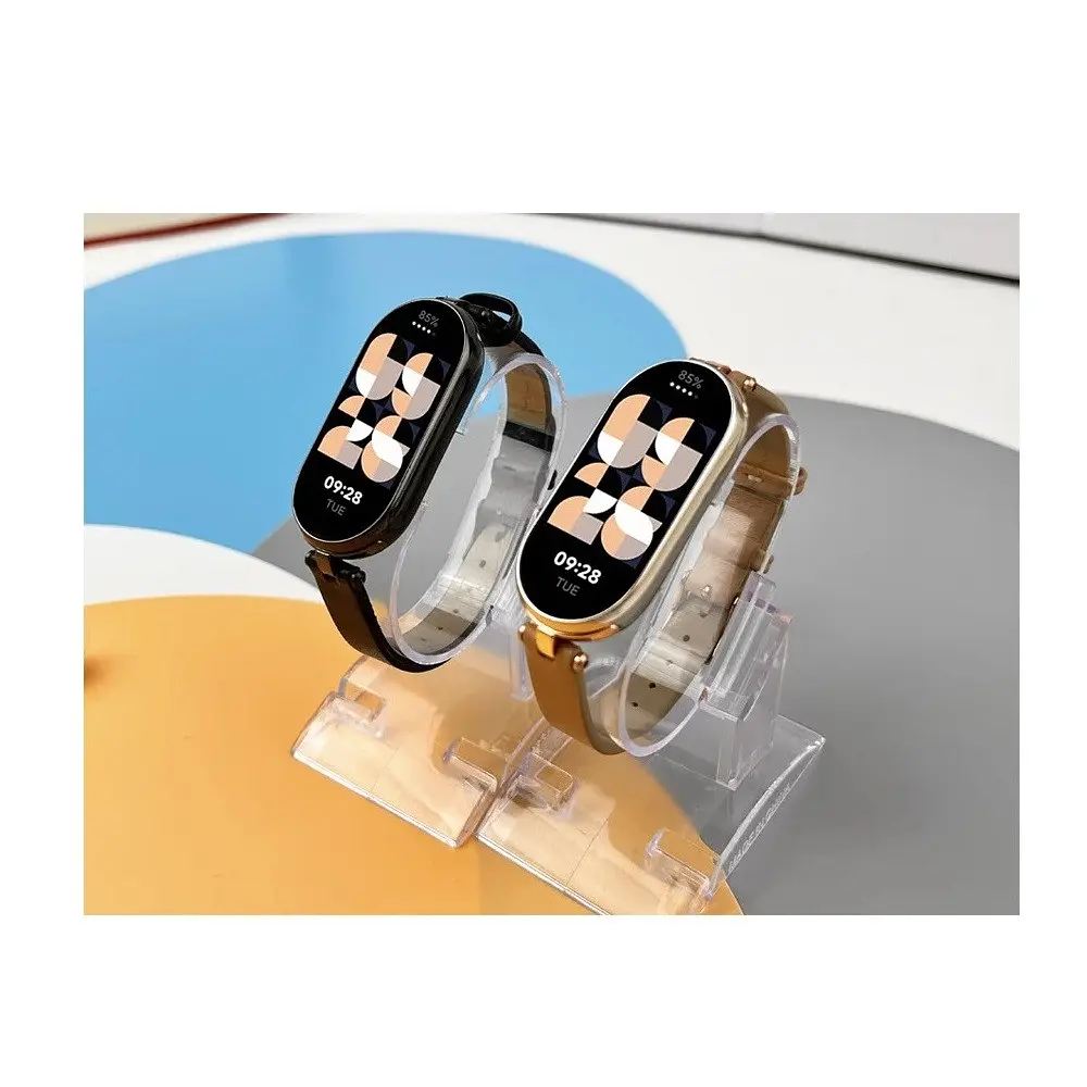 Шкіряний ремінець MiJobs для фітнес-браслета Xiaomi Mi Band 8 і 9 Type A коричневий, тримач - золотистий - фото 5