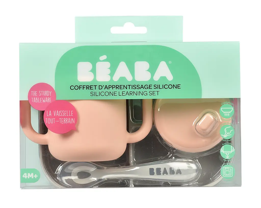 Набор посуды Beaba, силикон, 3 предмета, розовый с серым (913527) - фото 6