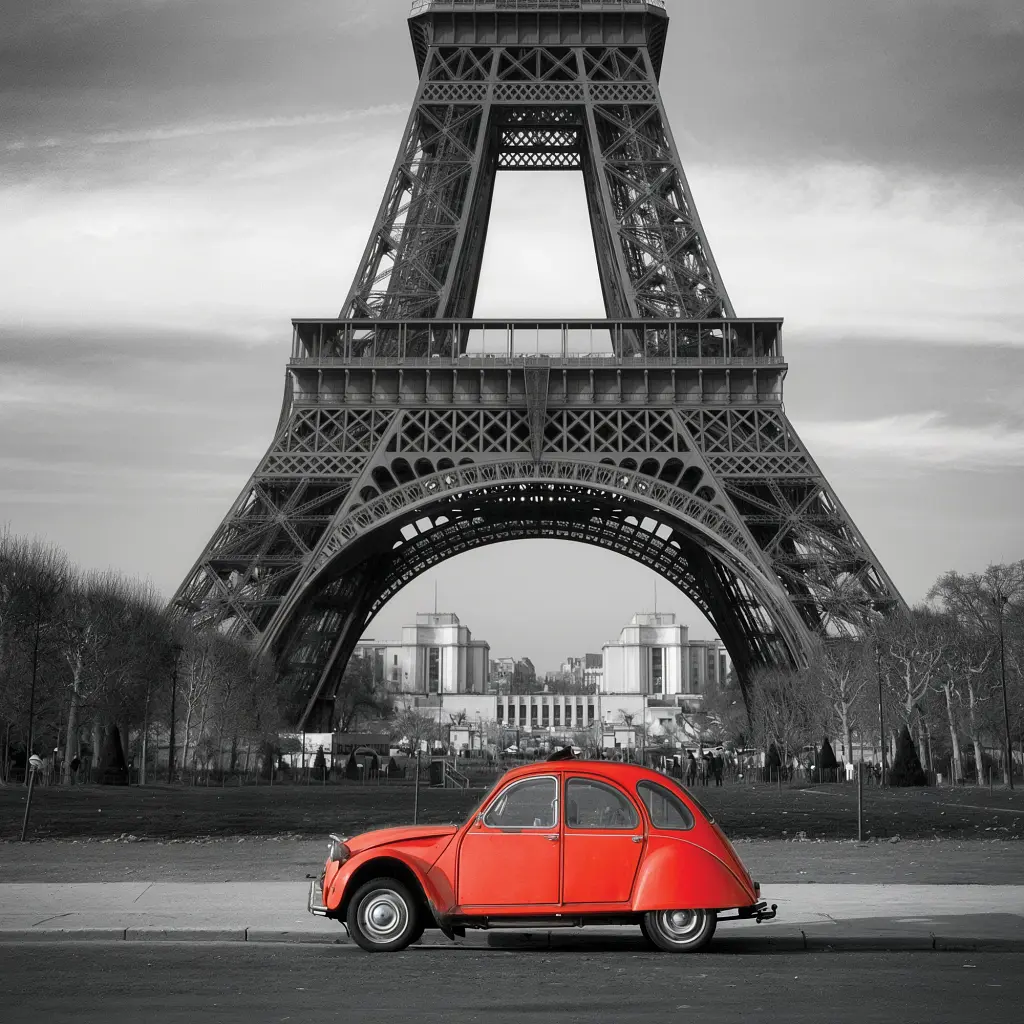 Інтер'єрна картина Ейфелева Вежа та червоний автомобіль, Париж, Paris, France, інтер'єрний декор, 60×40 см (id0793) - фото 4