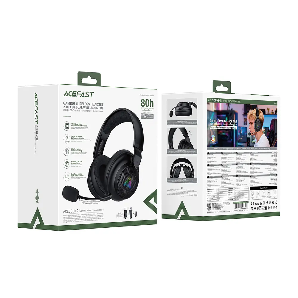 Навушники ігрові ACEFAST H15 gaming wireless headset Black - фото 8