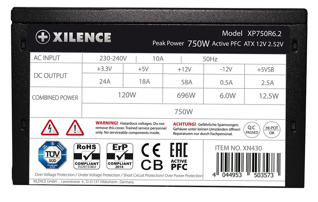 БЖ 750W Xilence XP750R6.2_Bulk Performance C+ 120mm, 80+ White, Bulk (XP750R6.2_Bulk) - фото 2