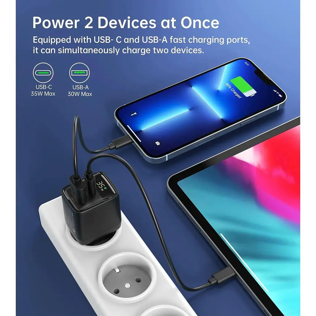 Мережевий зарядний пристрій Choetech PD6052-EU-BK USB-A/USB-С - фото 5