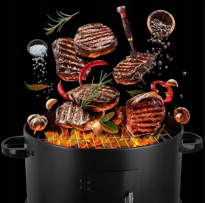 Садова коптильня на вугільному грилі з вогнищем 3 в 1 MalTec Coal Curron SmokeHouse GM8000 із термометром, мангал, чорна, 108085 - фото 7