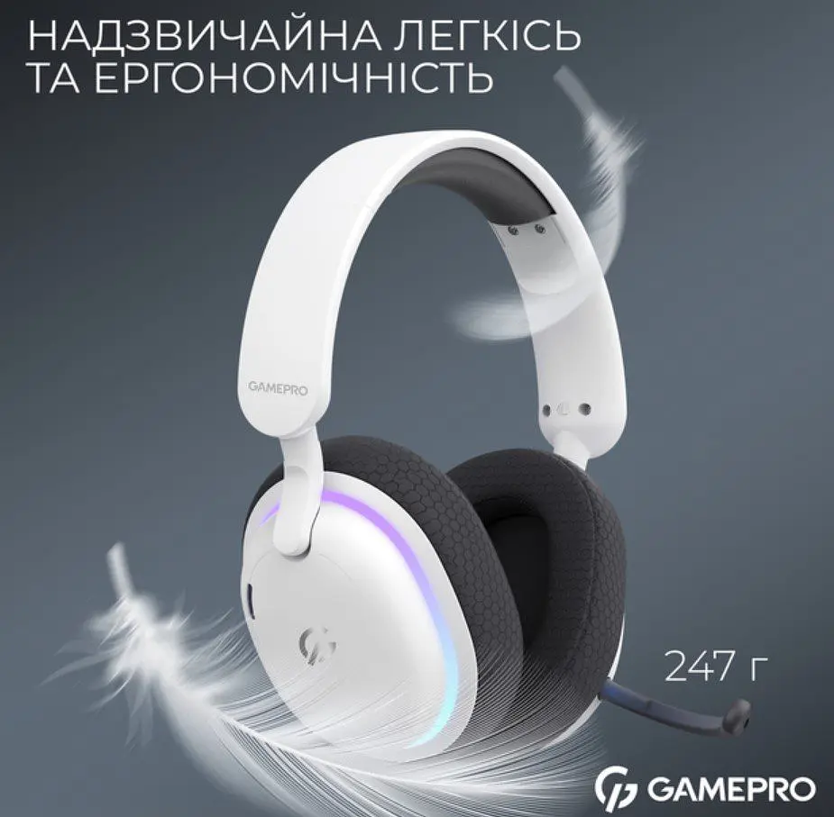 Игровые беспроводные наушники GamePro HSW-250 7.1 Bragi Asgard RGB Tri-Mod White - фото 16
