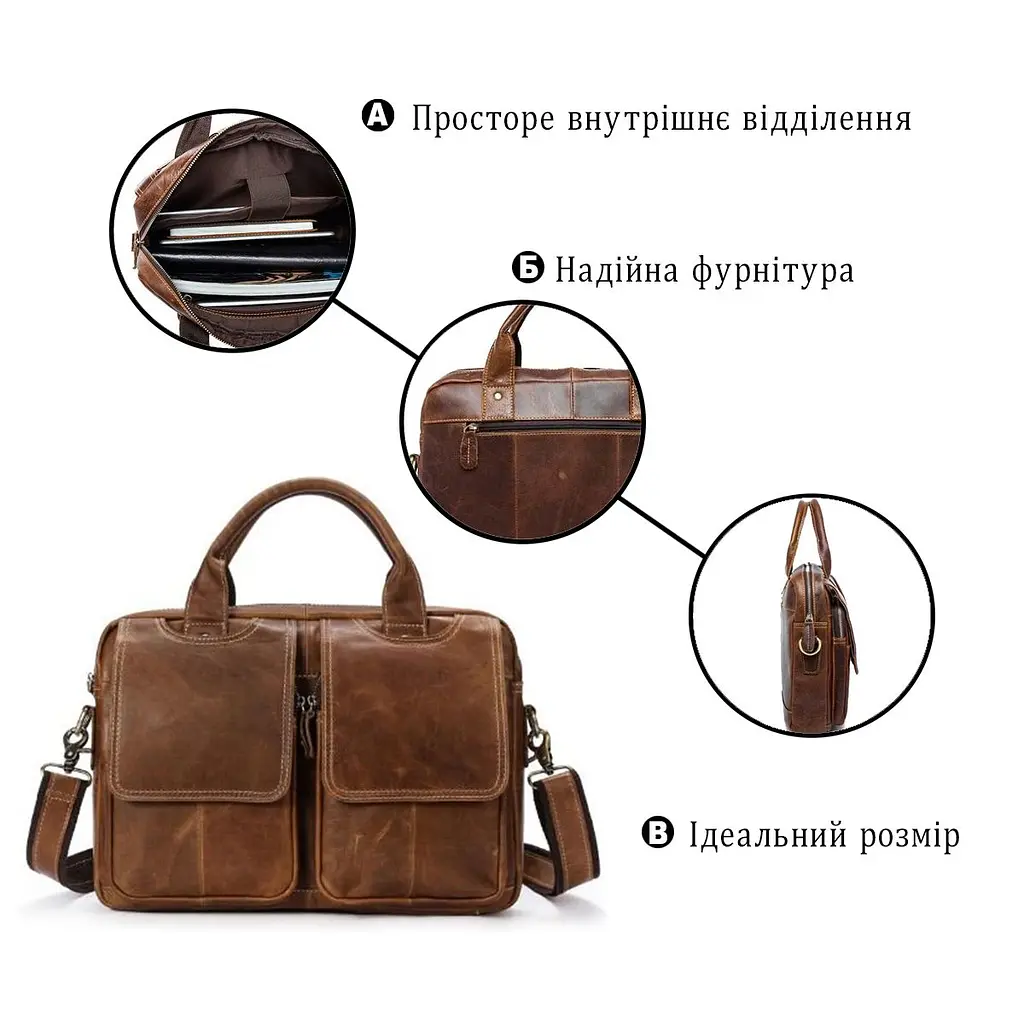 Сумка для ноутбука з натуральної шкіри 14867 Vintage коричнева - фото 6