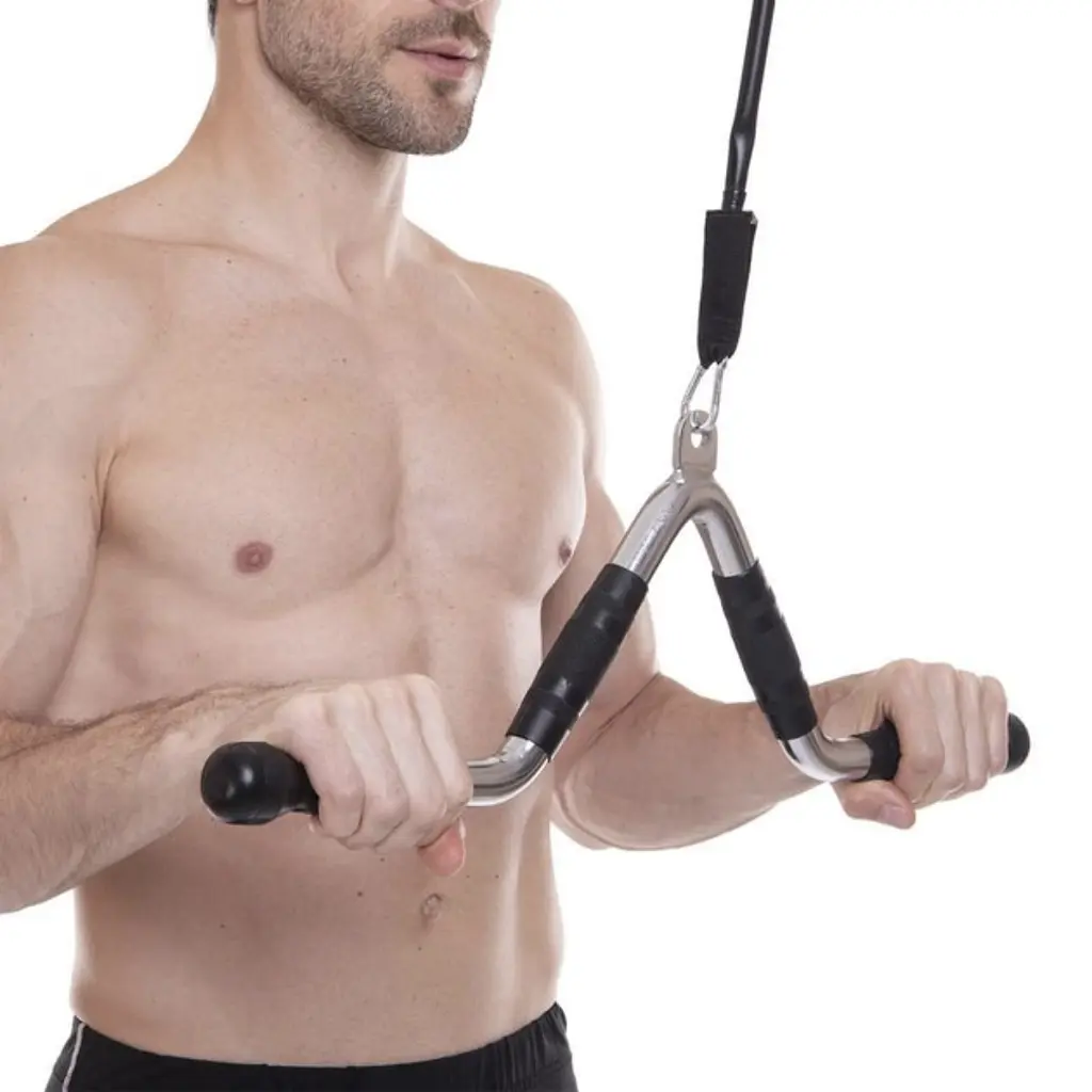 Ручка для тяги York Fitness V-подібна багатофункціональна з гумовими рукоятками, хром - фото 10