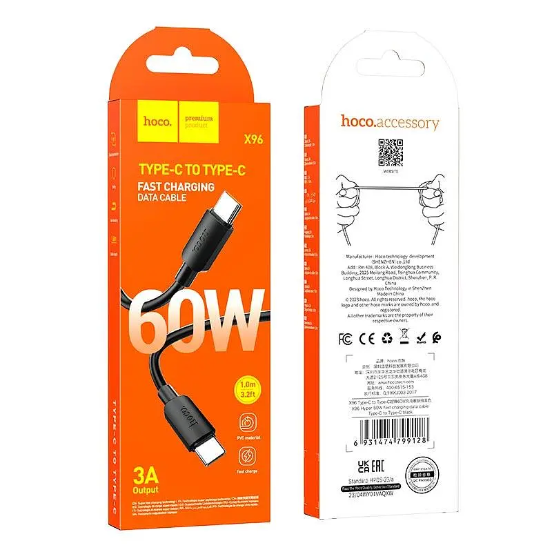 Кабель Hoco Type-C to Type-C Hyper fast charging data cable X96 1m, 60W/3A - фото 2