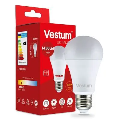 Лампочка Vestum LED A65 15W 3000K 220V E27 (1-VS-1102) - фото 2