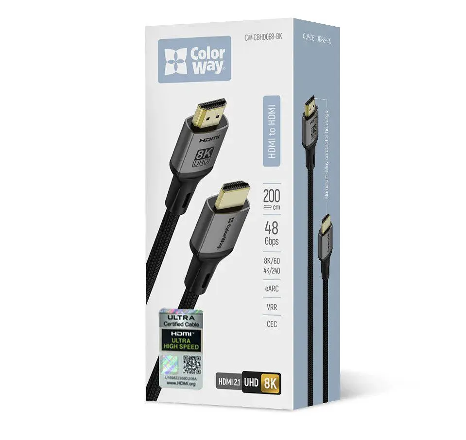 Кабель HDMI Colorway CB-HD088BK UHD v2.1 8K 48Gbit HDR Ethernet ARC 2 м - фото 5
