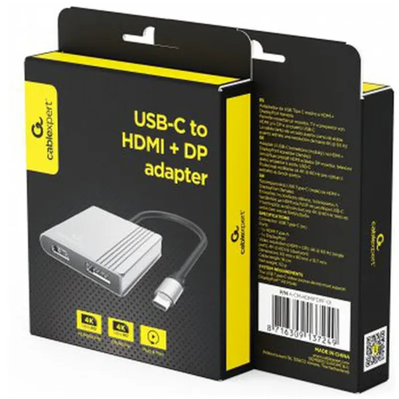 Перехідник USB-C M to HDMI F + DisplayPort F 4K60Hz Cablexpert (A-CM-HDMIFDPF-01) - фото 5
