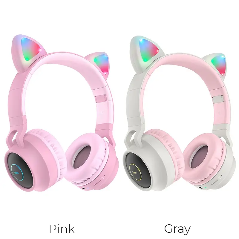 Беспроводные накладные наушники Hoco W27 Cat ear серые - фото 3