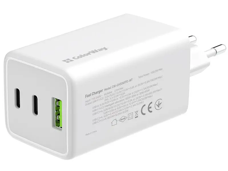 Мережевий зарядний пристрій ColorWay GaN Mini 100 W White (CW-CHS061PD-WT) - фото 2