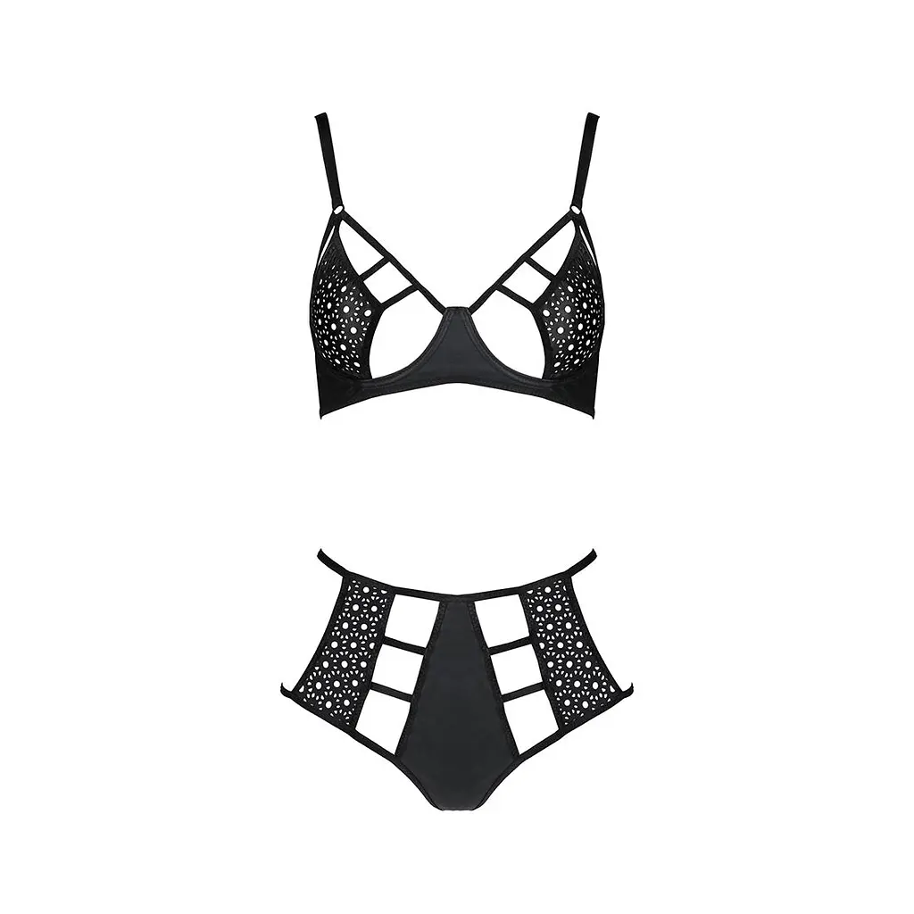 Комплект білизни Passion TASMINA SET L/XL black, ліф, високі трусики з корсетом ззаду - фото 3