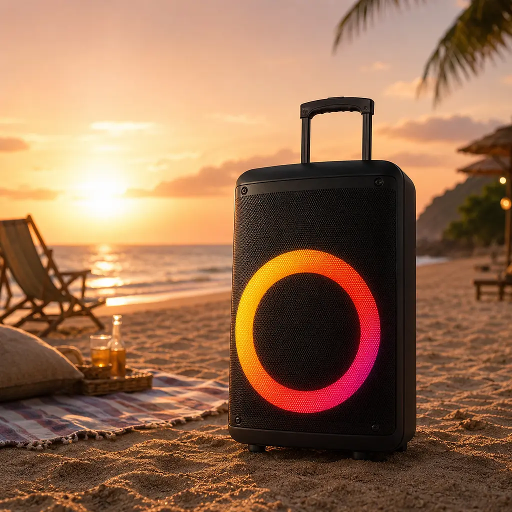 Портативна акустика ZXX-7878 / Акумуляторна колонка з Bluetooth, TWS, FM, USB, SD, RGB-підсвічуванням / Караоке колонка-валіза з 2 мікрофонами та пультом ДУ - фото 2