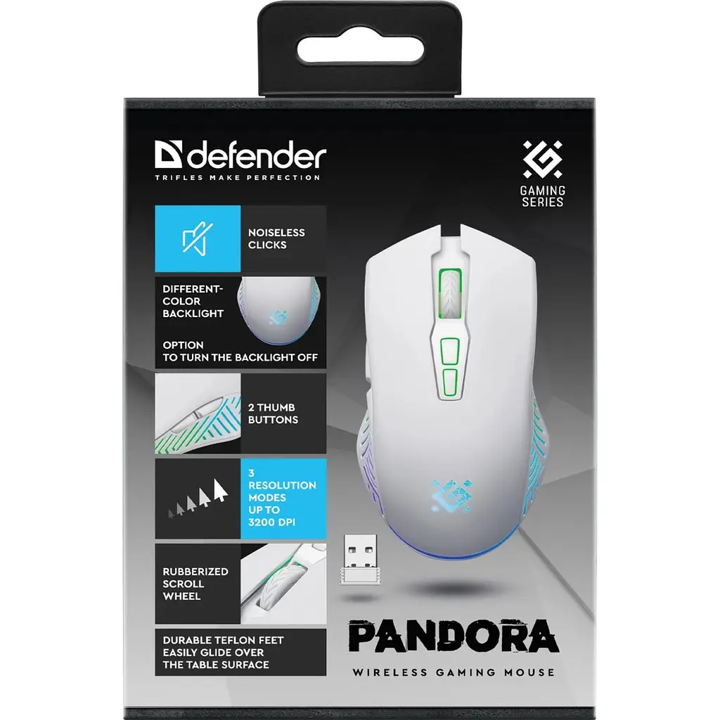 Компьютерная мышка Defender Pandora GM-502 беспроводная игровая 7кн. 3200 dpi. 500 mAh белая (52502) - фото 6