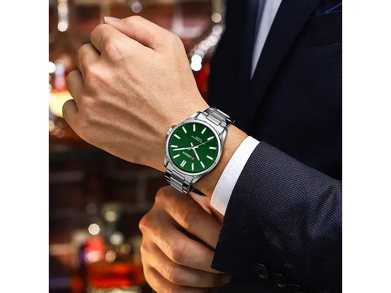 Наручний годинник чоловічий 9090 Silver-Green Curren acs0031462 - фото 4