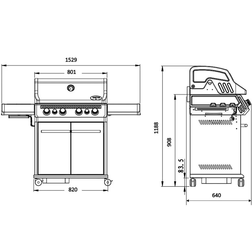 Газовий гриль Santos S-418 Black з бічним і заднім пальником чорний (900297) - фото 13