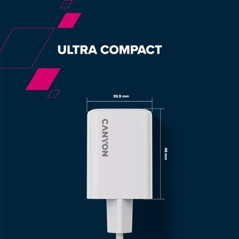 Зарядний пристрій Canyon CU45AC GaN 45W 1xPD 1xQC EU White (CNS-CUW45AC) - фото 10