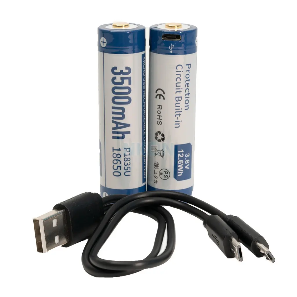 Акумулятор 18650 Keeppower 3500 mAh з microUSB (синій з білим) - фото 7