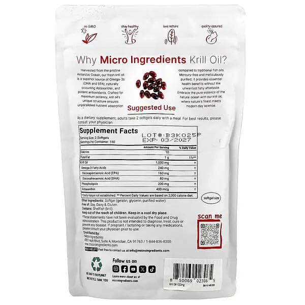 Олія криля (Krill oil) Antarctic Krill Oil 300 Softgels Micro Ingredients vit0005274 - фото 2