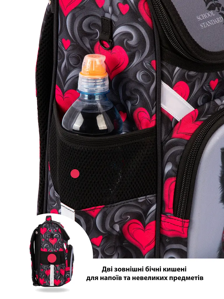 Ортопедичний шкільний рюкзак (ранець) School Standard 6 в 1 для дівчинки  570 гр 14,5 літрів Сірий з червоним - фото 10
