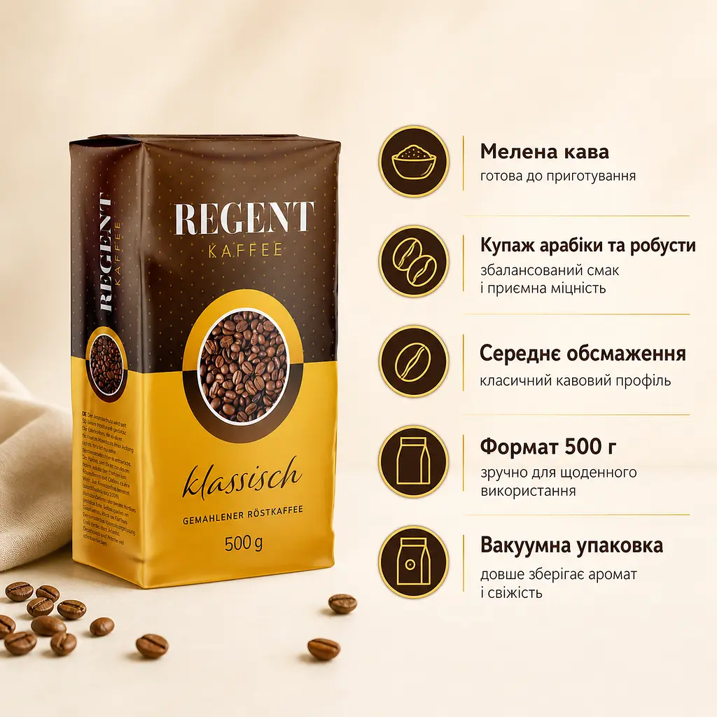 Кава мелена Regent Kaffee Klassisch 500 г для турки, френч-преса, гейзерної кавоварки та чашки - фото 2