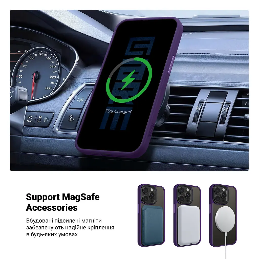 Чехол для Apple iPhone 14 Pro, Uniq MagCase, фиолетовый, противоударный, панель-накладка с магсейф, ударопрочный TPU+PC, с магнитом MagSafe, поддержка полноценной беспроводной зарядки, ArmorStandart (ARM75315) - фото 4