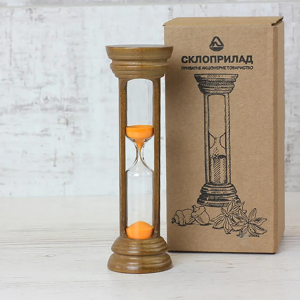 Пісочний годинник в дерев'яному корпусі на 10 хвилин (колір горіх/пісок помаранчевий), Склоприлад 86721 - фото 3