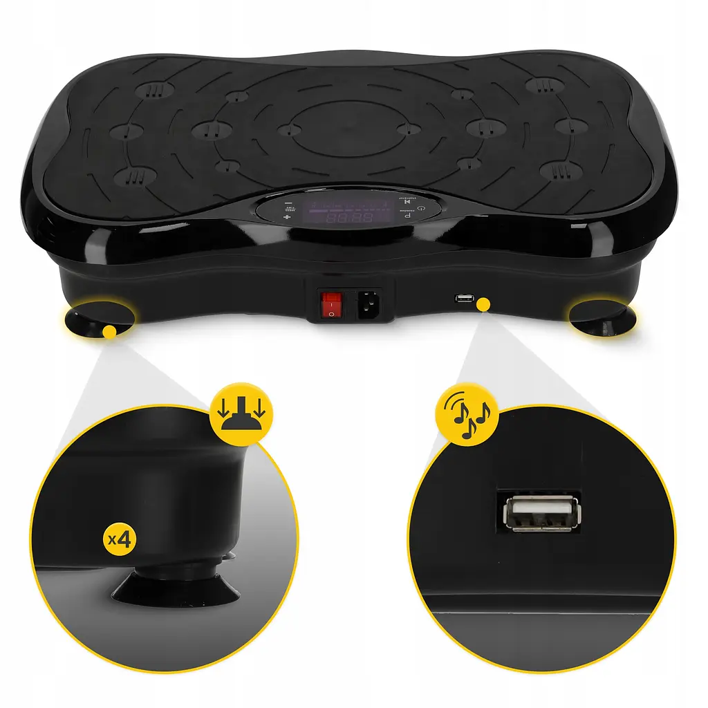 Віброплатформа для тренувань 4FIZJO Ultra+ з пультом та еспандерами Black (P-5905973402873) - фото 5