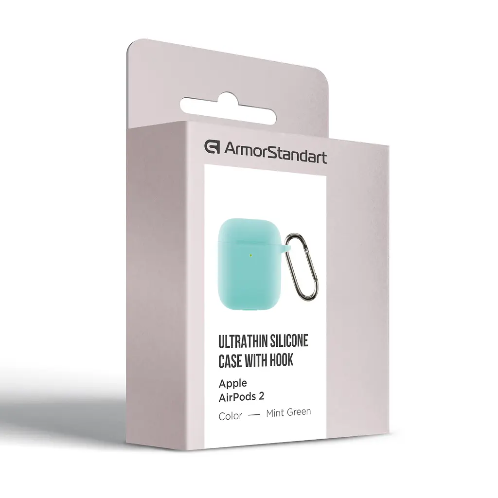 Силіконовий чохол для навушників Apple AirPods 2, Hang Case, бірюзовий, ультратонкий захисний кейс товщиною 2 мм, захист від подряпин, пилу та ударів, компактний, з карабіном для кріплення, ArmorStandart (ARM59686) - фото 3