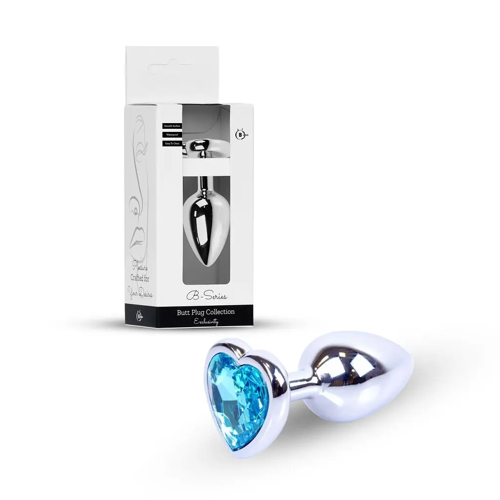 Анальна пробка B - Series HeavyFun Jewellery Silver Heart, 7 см (блакитний) - фото 9