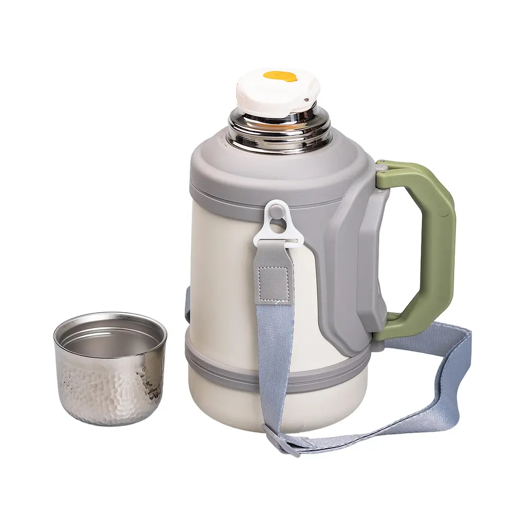 Термос для туризму Vacuum Cup 1,5 л з фліп кришкою та складаними ручками, сірий Yiwu HP-14-21W - фото 15