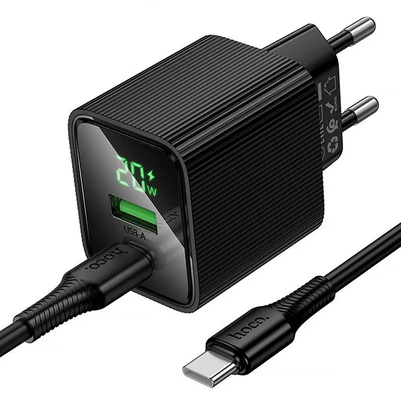 Мережевний зарядний пристрій Hoco CS83A Excellent with digital display PD20W+QC3.0 1USB-A/1C + кабель Type-C to Type-C Black - фото 4