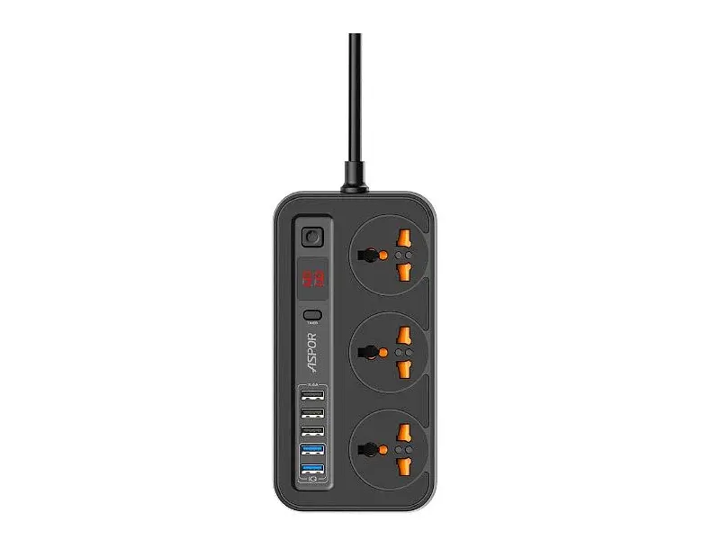 Мережевий фільтр-подовжувач Aspor A503 Auto Max Black (5USB/3.4A/2м)