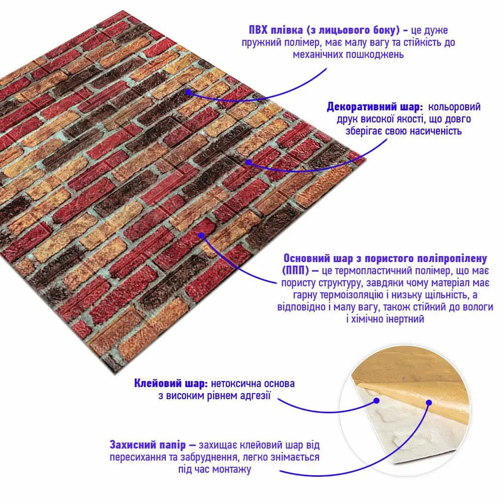 Самоклеюча декоративна 3D панель Sticker Wall 700x770x5мм Бежево-коричнева Катеринославська цегла 047 SW-00000026 - фото 2