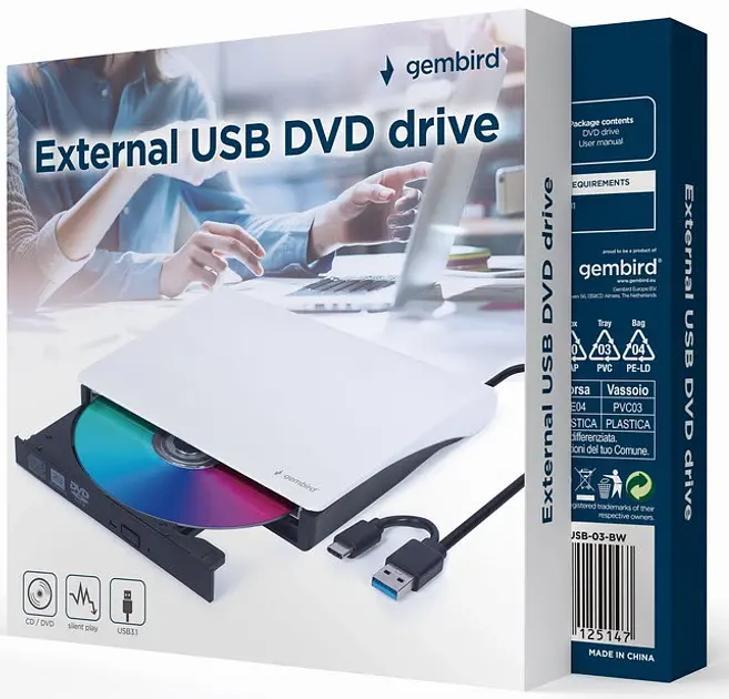 Зовнiшній привід DVD Gembird DVD-USB-03-BW, USB3.0, бiлий - фото 2