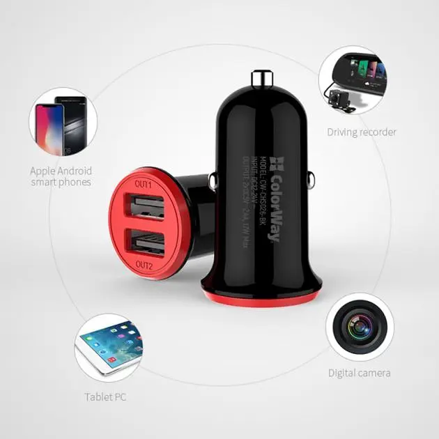 Автомобільний зарядний пристрій ColorWay Auto ID 3.4A 17W Red-black (CW-CHA026-BK) - фото 5