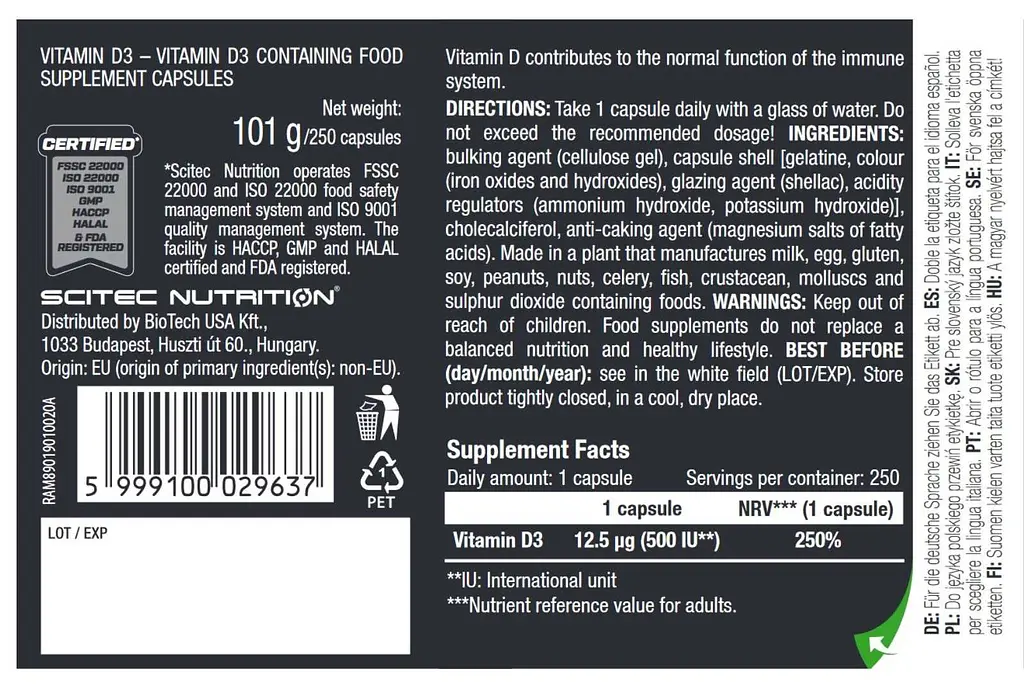Витамины Scitec Nutrition Vitamin D3 250 капсул - фото 2